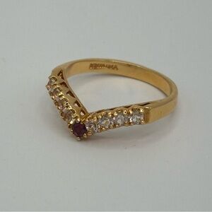 Vintage Gold Tone with Red and Clear Rhinestones Statement Ring • Marked Taiwan